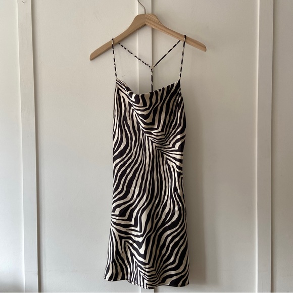 Zara Zebra Print Mini Dress Satin Finish - Size XS - Picture 5 of 11